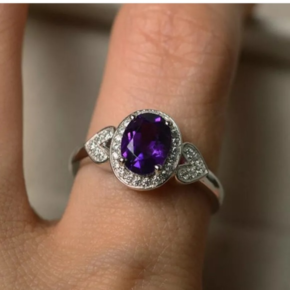 Fashion 925Silver Wedding Ring Amethyst Ring - Picture 4 of 5